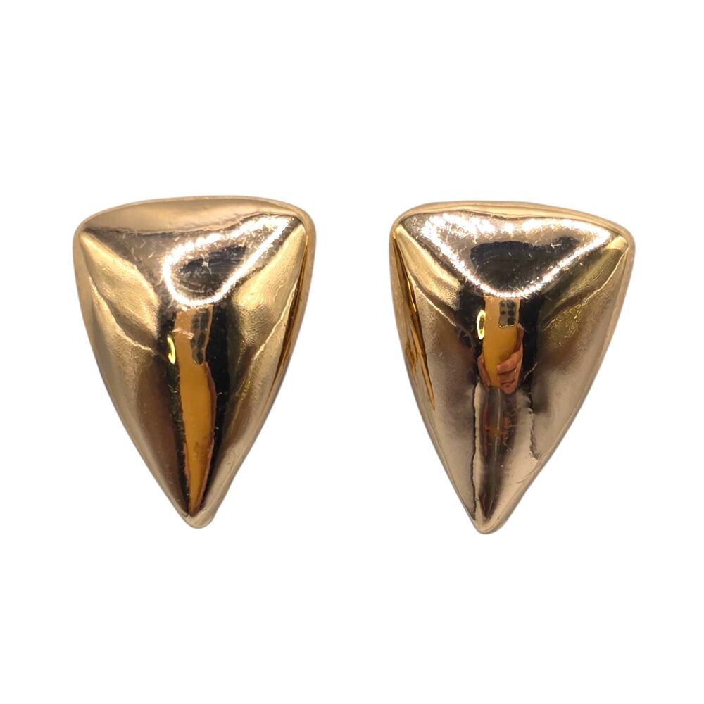 Earrings Modernist Tooth Triangle Shaped Geometric Gold Tone Small Clip On S3280